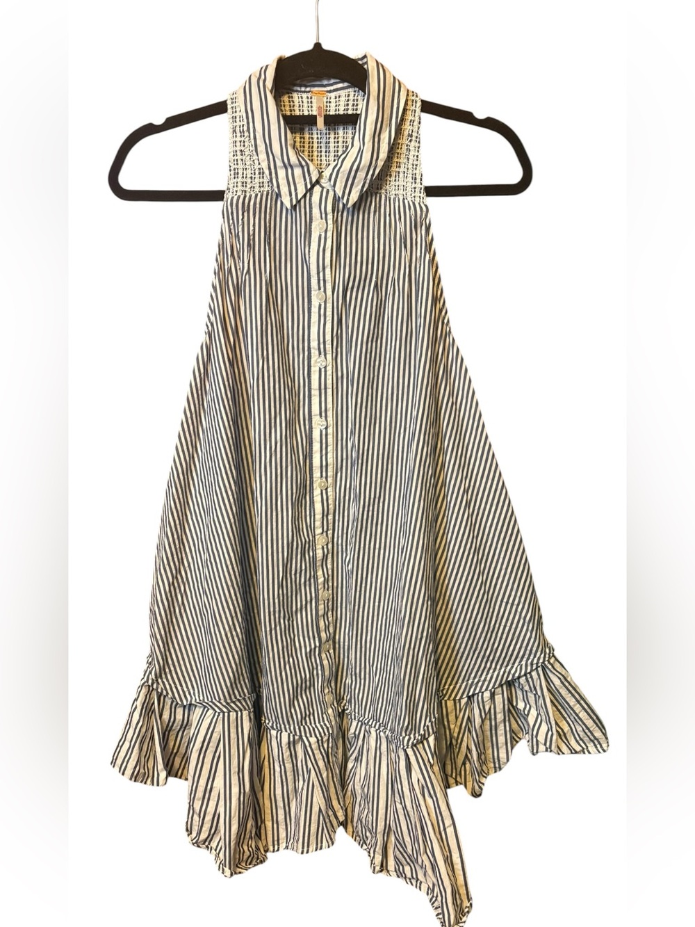 Free People Be Real Striped Button Front Ruffle Mini Dress Size Small - Picture 3 of 10